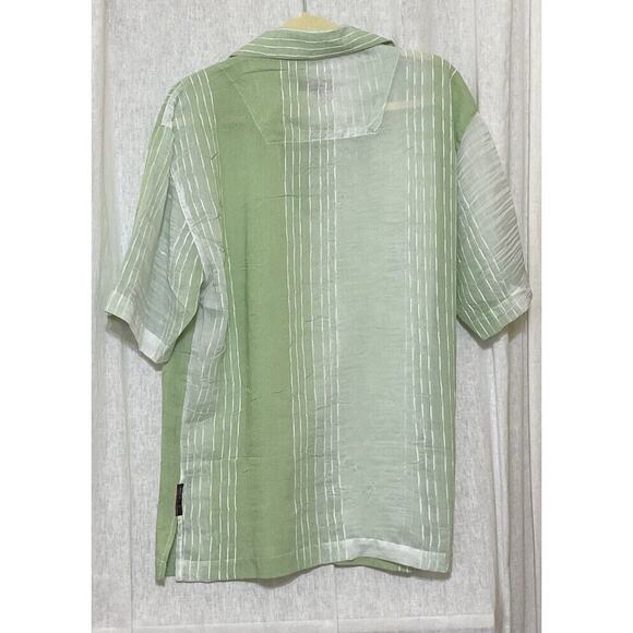 BC Collection Mens Green White Pull Over Striped Casual Shirt Size 2XL - Picture 2 of 7